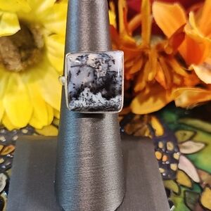 Dendritic Agate Gemstone Ring - Size 6